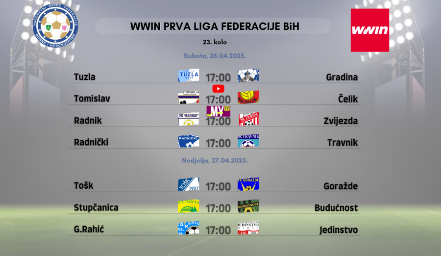 Delegiranje 23. kola WWIN Prve lige Federacije BiH