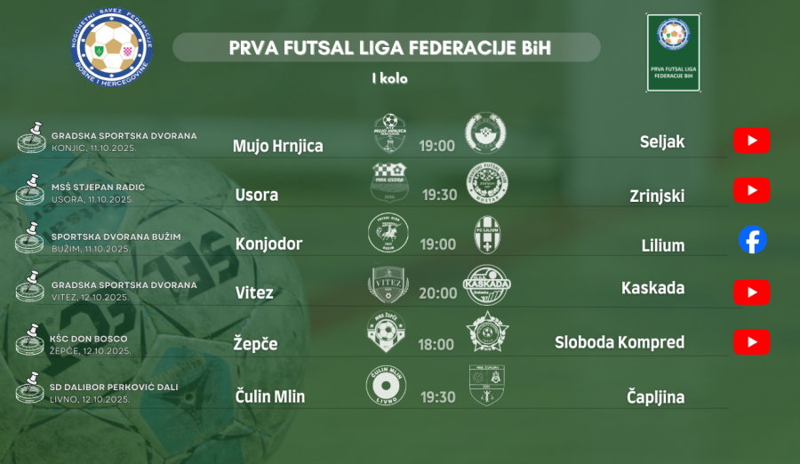 Službena lica 1. kola Prve futsal lige Federacije BiH