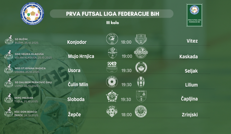 Službena lica 3. kola Prve futsal lige Federacije BiH