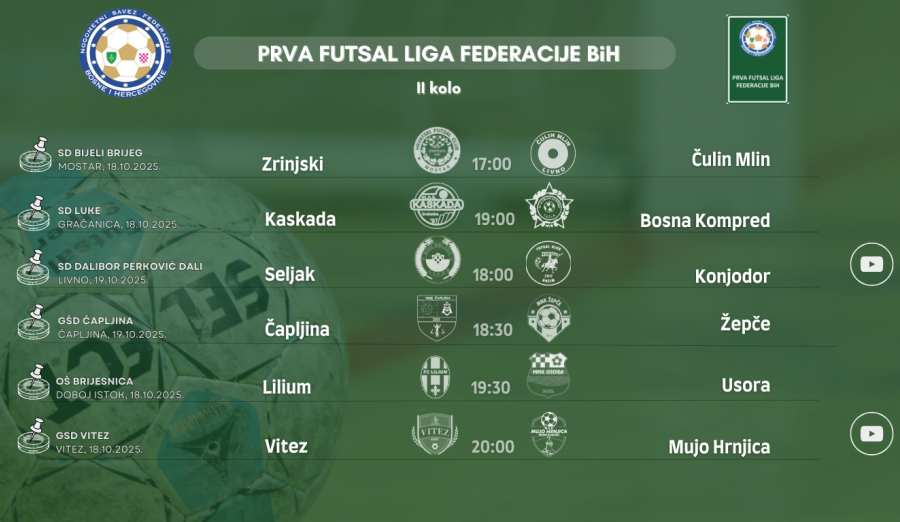 Službena lica 2. kola Prve futsal lige Federacije BiH