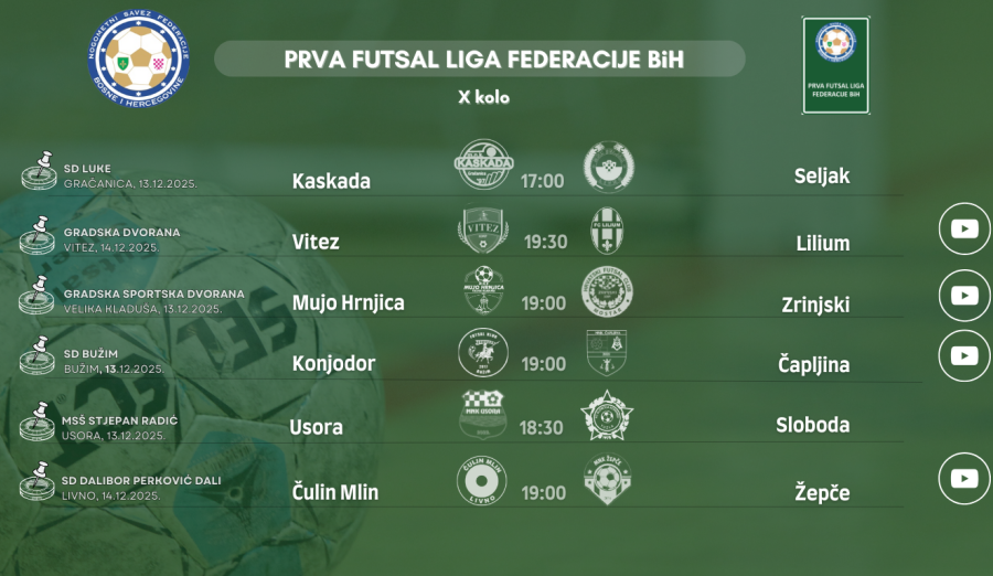 Službena lica 10. kola Prve futsal lige Federacije BiH
